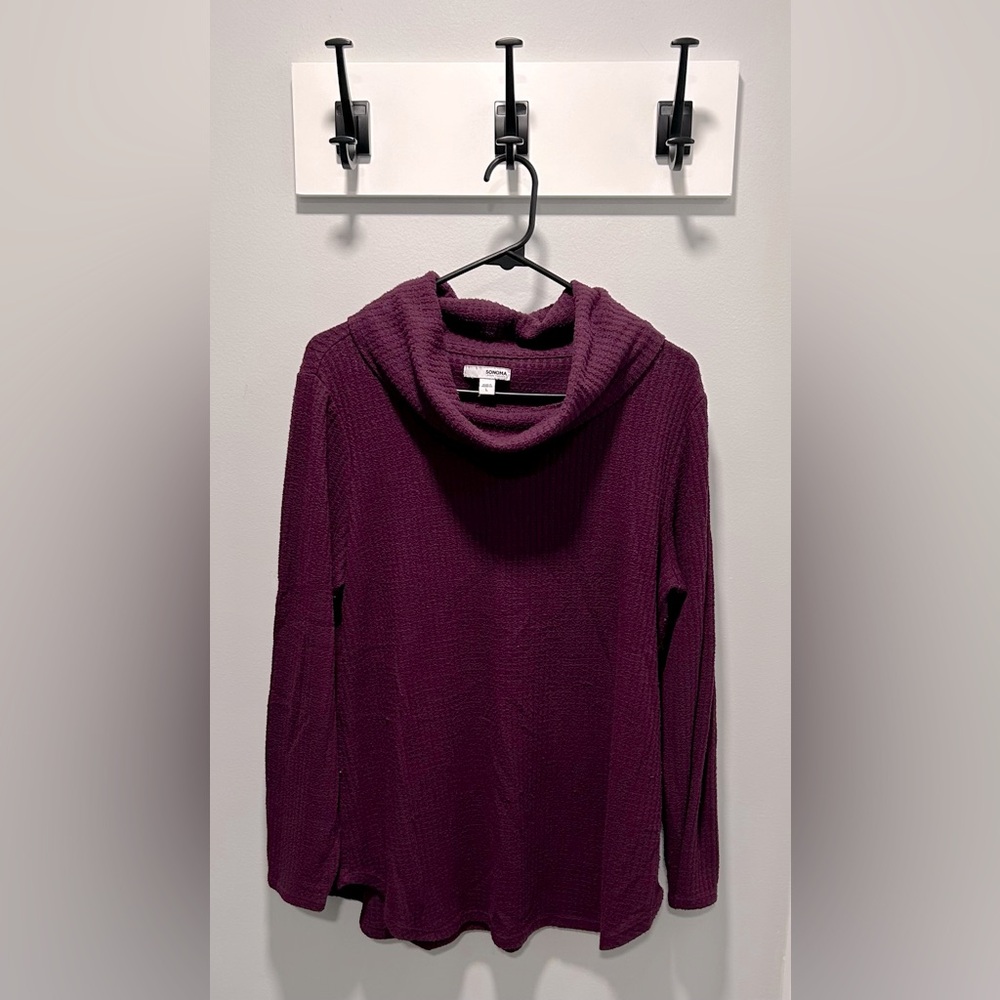 L Purple Cowl Neck Sweater